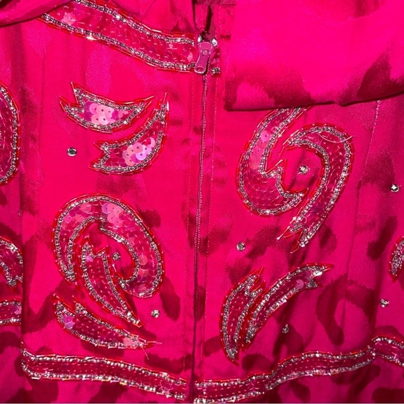 Vintage A J Bari For Neiman Marcus Silk Midi Dress with Beading and Bloused Top - Picture 8 of 11